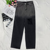 Jean déchiré à coutures dégradées de couleurs, style hipster urbain, coupe droite, pantalon large